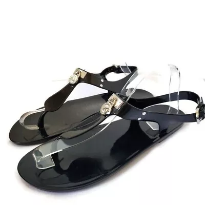 MICHAEL KORS Black Jelly Thong Logo Gel T-Strap Sandals Women's Size 1 0 US • $29.99