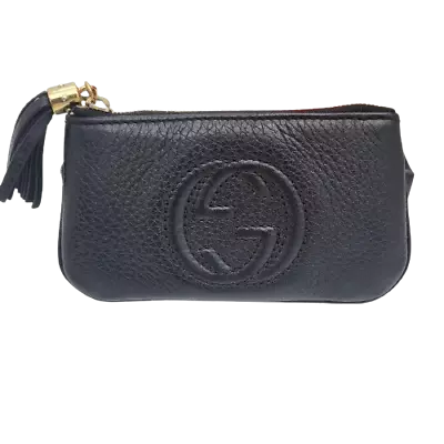 GUCCI Soho Black Mini Coin Purse Case Pouch Leather With Key Ring Tassel Charm • $259