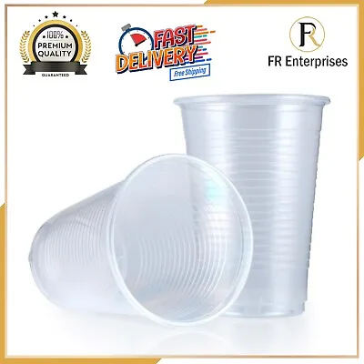 Disposable Plastic Water Cups Clear White 7oz DrinkingWater Vending Reusable Cup • £3.99