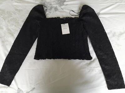 $19 • Buy Bershka Womens LACE LONG SLEEVED Black CROP Top SIZE L / MEX30 