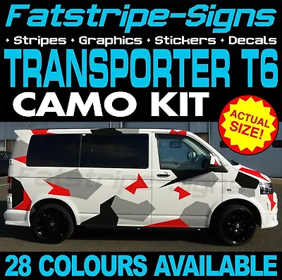 To Fit VW TRANSPORTER T6 CAMO GRAPHICS STICKERS STRIPES DAY VAN CAMPER SWB LWB • £164.99