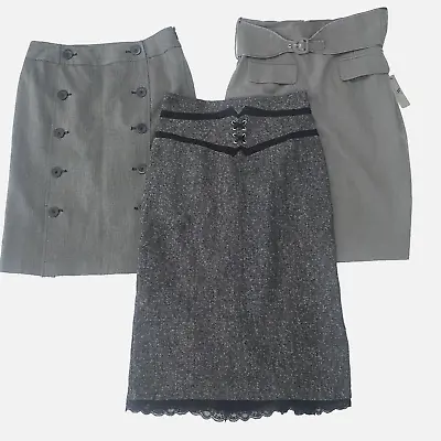 Womens Sz 8 Skirts Gray Pencil Peplum Career Business Casual Lot Bundle NWOT • $35