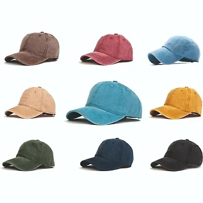 £4.95 • Buy Mens Baseball Cap Plain Womens Cotton One Size Adjustable Boys Summer Hat Peak