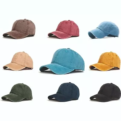 Mens Baseball Cap Plain Womens Cotton One Size Adjustable Boys Summer Hat Peak • £5.95