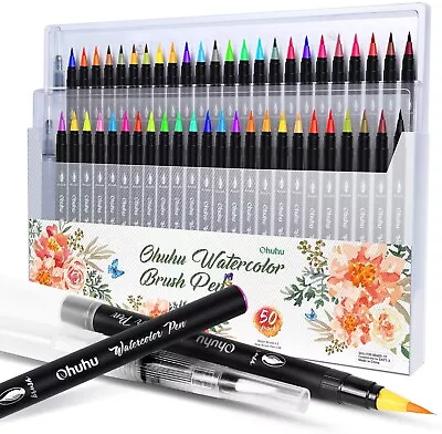 Ohuhu Watercolor Brush Markers Pen 48 Colors Water Based Drawing Marker Brushes • $42.95