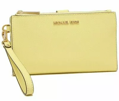 Michael Kors Jet Set Travel Large Double-Zip Wristlet Yellow Leather NWT $198 FS • $62.99