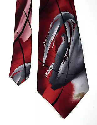 J. Garcia Collection 54 Nature Morte 59” Tie 100% Silk Red Silver Design (SPOT) • $14.76