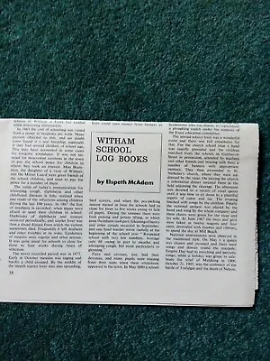 A7b  Ephemera 1971 Essex Article Witham School Log Books Elspeth Mcadam  • £2.65