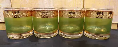 Vintage Prado Culver Green 22K Gold Cocktail Set Of 4 Rocks Glasses • $43.95