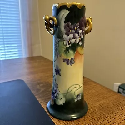 Antique Vienna Austria HANDPAINTED  FLOWERS & GOLD 10  VASE ARTIST SIGNED • $79.50