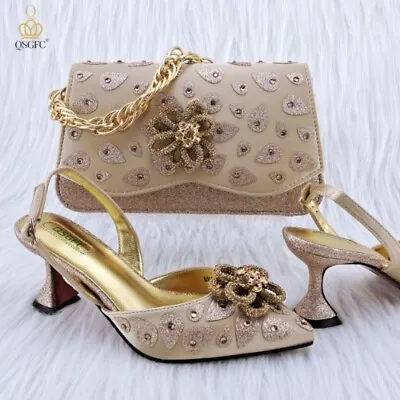 Classic Style Women Hand Bag Matching High Heels Wedding Party Shoe And Bag Set • $133.28