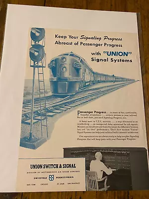 Vintage 1952 Union Switch & Signal Company Passenger Progress Train Ad • $17.08