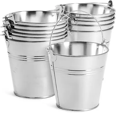 12 Pack Small Tin Pails With Handles Galvanized Metal Buckets For Decor 4.7 In • $32.95
