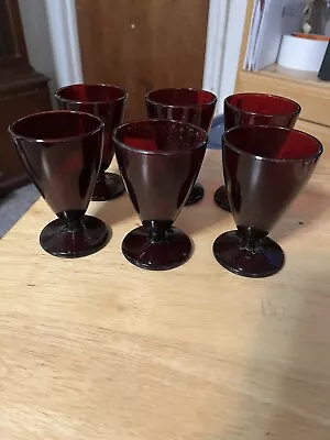 Set Of 6 Anchor Hocking Royal Ruby Red Cordial Glasses Vintage Footed Glasses • $8.50