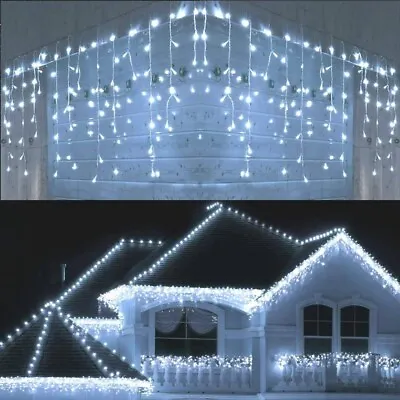 Christmas Lights 450LED Icicle Waterfall Connectable Outdoor  Home 12M WarmWhite • £17.99