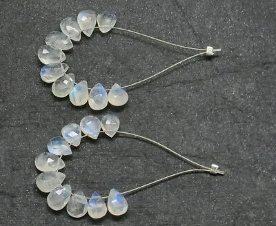 Natural Gemstone Rainbow Moonstone Teardrop Beads Faceted Briolettes 10 Pieces • $9.90