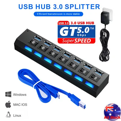 $18.59 • Buy USB 3.0 HUB High Speed Powered AC Adapter Cable 7 Port PC Splitter Extender
