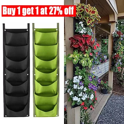 Hanging Planter Flower Pots 7 Pockets Plant Grow Bags Garden Fence Doorway Decor • £5.15