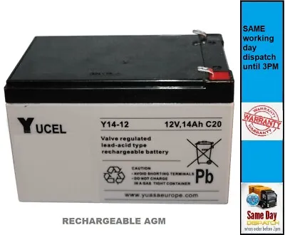 YUASA YUCEL 12V 14Ah  Rechargeable AGM Battery-ideal For Mobility And Leisure. • £41.85