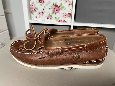 Barbour Tan Leather Moccasin Style Boat Shoes Size 4 • £28