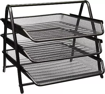 3 Tier Office Filing Trays Holder A4 Document Paper Wire Mesh Storage Rack • £8.99