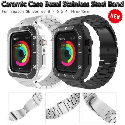 Ceramic Case Bezel Steel Strap Mod Kit For Apple Watch Band Series 87654 44/45mm • $59.80