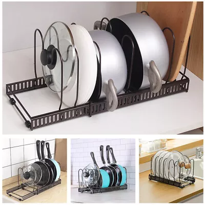 7/10 Tier Expandable Kitchen Pan Stand Saucepan Pot Rack Cupboard Storage Holder • £8.99