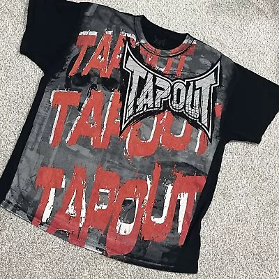 Tapout T Shirt 2XL Black All Over Print MMA Fighting Cyber UFC Red Spellout VTG • $54.99