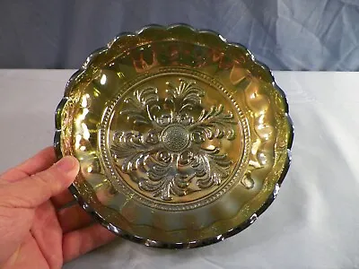 Millersburg Green Carnival Glass Mayan Ice Cream Bowl 8 1/4  Wide • $59.99