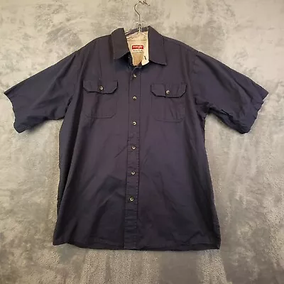 Wrangler Men Shirt Button Up Blue Western Short Sleeve Cotton Chest Pockets L • $13.49