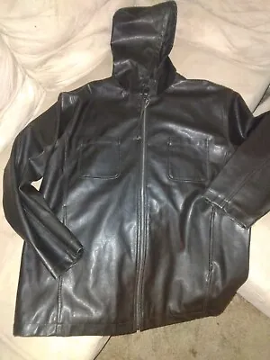 Mens MBX LEATHER JACKET  Black LARGE MENS  COAT  WITH HOODIE  Sexy • $41