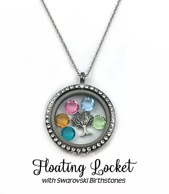 My Family Tree Birthstone Floating Locket Mothers Day Mom Charm Necklace • $43