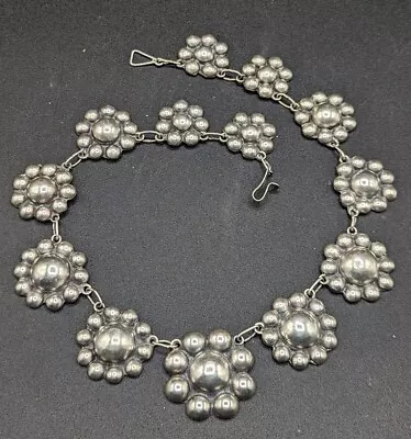 Vintage Sterling Silver Mexico Old Flower Link Statement Necklace 1950s *Read* • $159