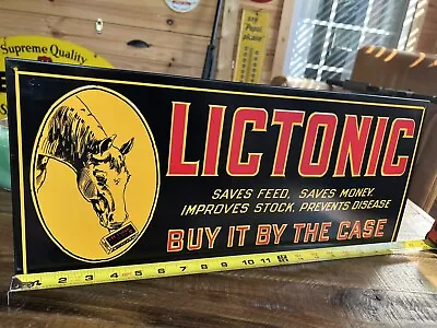 Vintage Lictonic Horse Farm Feed Embossed Metal Sign Hunt Oil Gas Animal • $15.50