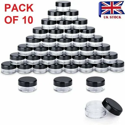 10x 5ml Sample Pots Black Containers Plastic Round Travel Cosmetic Makeup Empty • £4.98