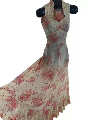 1970s Meleny Rd Maxi Dress Floral Ruffle Boho Vintage PROM  Jr Sz 9 Runs Small • $74.99