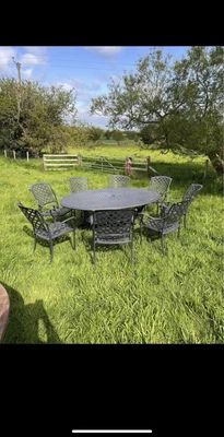 £750 • Buy Large Cast Aluminium Table And 8 Chairs 