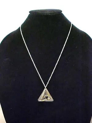 Vintage Sterling Silver 925 Triangle Modernist Pendant Black Onyx Center • $19.99