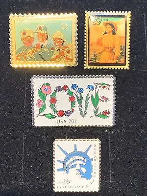 US Postage Stamp Lapel Pin Lot (4) LOVE Annie Oakley Statue Liberty Mailman Rare • $36.99