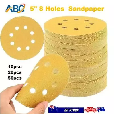 5  125mm Hook & Loop Sanding Disc 8 Hole 60~800 Grit Gold Sandpaper Pad Orbital • $6.50