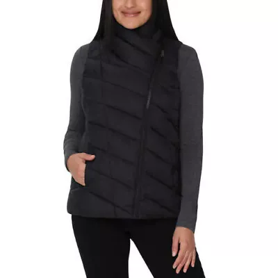 Nicole Miller Womens Vest Asymmetrical Pockets Quilted Lightweight BLACK  SizeS • $29.99