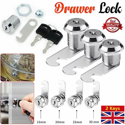 Cam Lock Door Barrel Cabinet Drawer Mail Box Locker Cupboard 16/20/25mm 2 Keys • £3.45