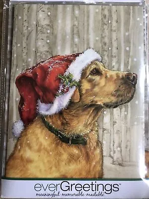 CHRISTMAS CARD WITH 12.5 X 18” GARDEN FLAG FEATURES A YELLOW LAB BY EVERGREEN • $9