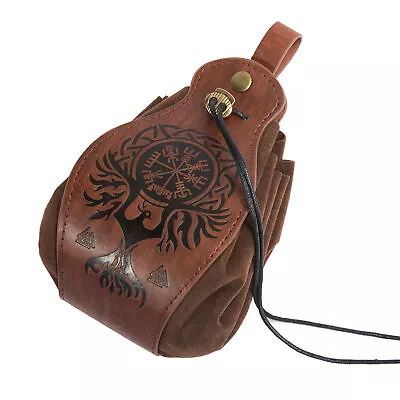 Medieval Belt Pouch PU Leather Pouch Drawstring Coin Purse With Belt Loop • $15.19