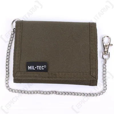 Olive Green Wallet With Security Chain - Army Military Soldier Coin Purse Mens • £8.45