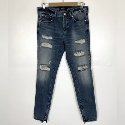 PacSun Men’s Stacked Skinny Jeans Size 30X30 Distressed Ankle Zip Color Blue • $17.99