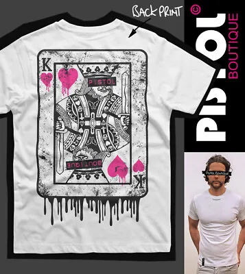 Pistol Boutique Men's White Crew Neck KING OF HEARTS LOGOS Back Print T-shirt • $78.36