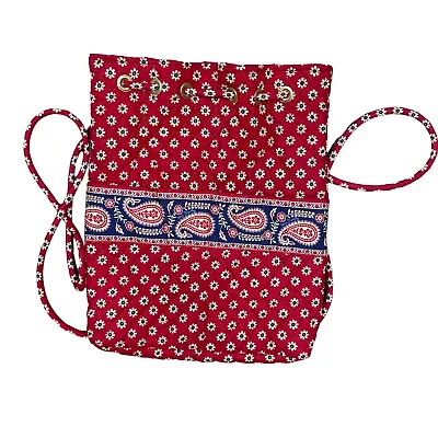 Vera Bradley Americana Red Drawstring Backpack Retired Fall 2003 Paisley Floral • $24.99