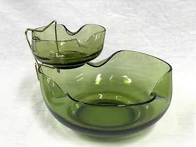 Vintage Anchor Hocking Accent Modern Avocado Green Chip & Dip Set W/box • $24