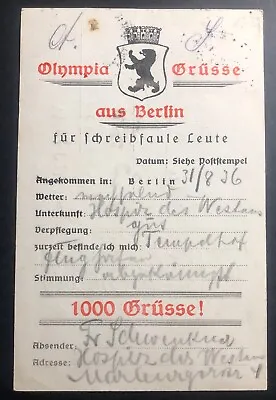 1936 Berlin Germany Olympic Postcard Cover To Louisenthal • $49.99